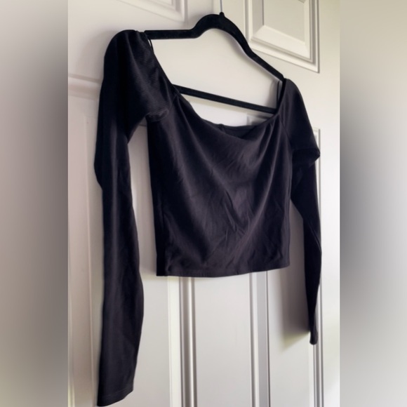 NWT HTF Naked Wardrobe Black Off My Shoulders Long Sleeve Lux Ribbed Crop Top - Picture 9 of 11